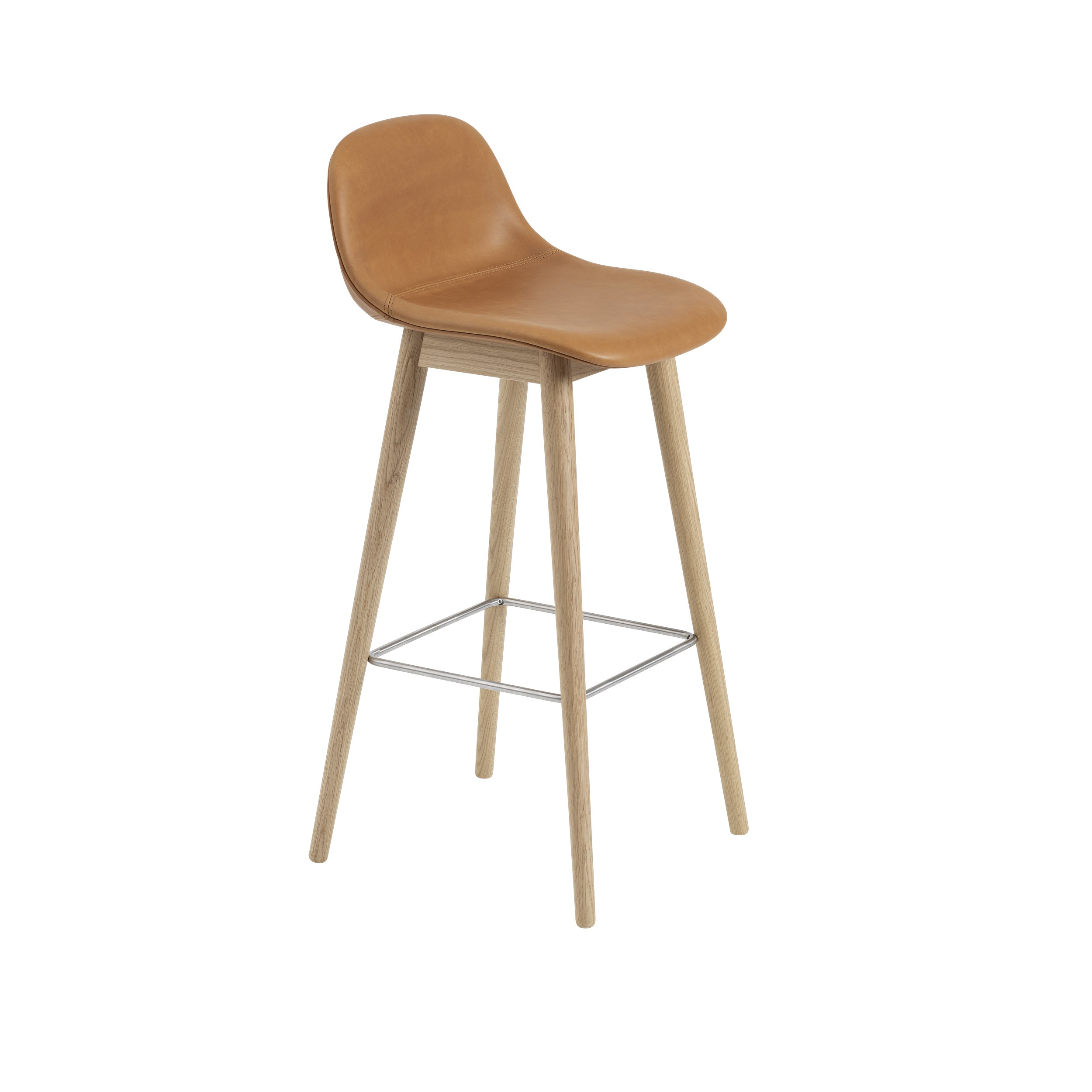 MUUTO - Fiber Barstol 75, Refine Leather Cognac/Oak