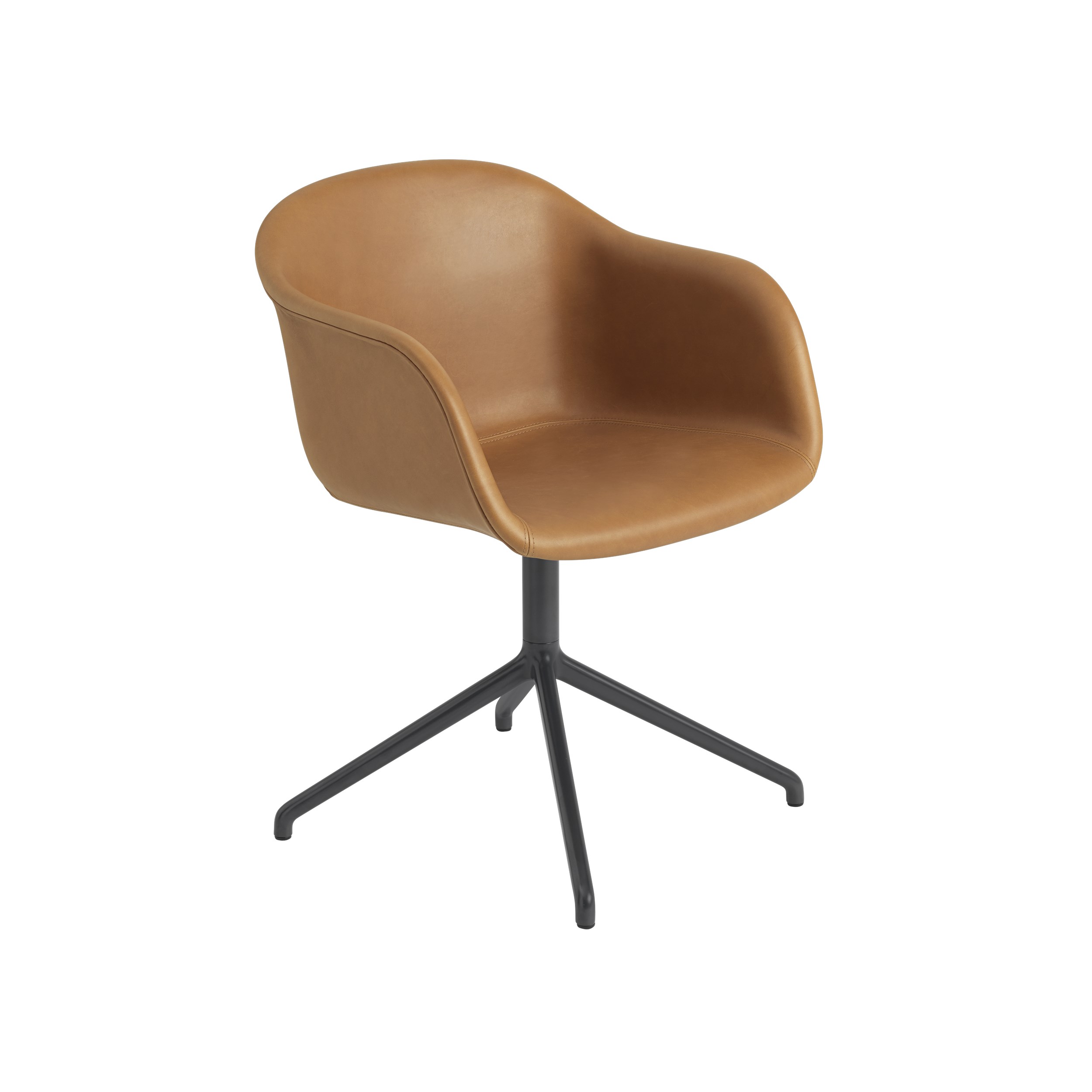 MUUTO - Fiber Armchair - Swivel, Refine Leather Cognac/Black