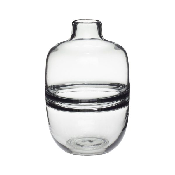 En HÜBSCH - Ægte vase med låg, med et glat design og et subtilt vandret sort bånd omkring midten, sat mod en hvid baggrund.