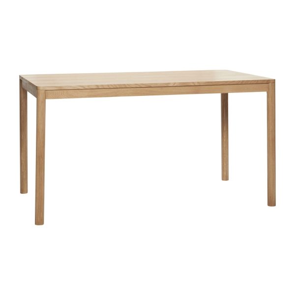 Et enkelt, moderne træbord med fire lige ben og en flad, rektangulær bordplade. Bordet er lavet af lyst træ og har et minimalistisk design inspireret af Tomorrows design trends.