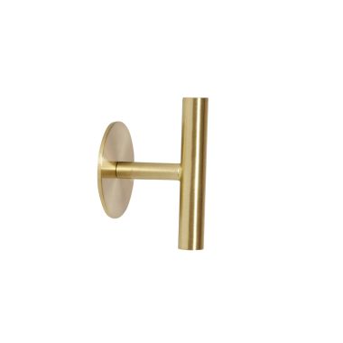 Et simpelt HÜBSCH - Rest Knage Messing (2 stk.) t-bar kabinethåndtag, med et cylindrisk greb og cirkulær base, centreret mod en råhvid baggrund.