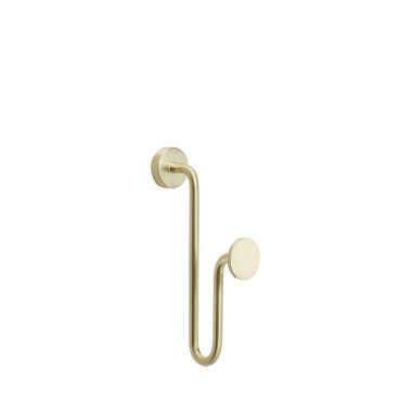 HÜBSCH - Swing Krog Messing (2 stk.) håndtag monteret på en hvid baggrund, med et slankt, enkelt design velegnet til badeværelsessikkerhed.