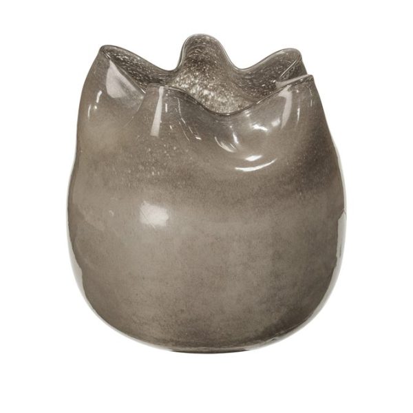 A BROSTE COPENHAGEN - 'Esther' vase med en afrundet krop og en åben, bølget top, afsluttet i en blank, meleret grå glasur.