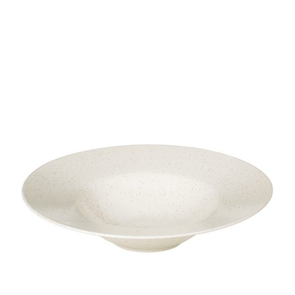 En plettet råhvid keramisk skål sat mod en almindelig hvid baggrund, præsenteret af TomorrowsDesign.
