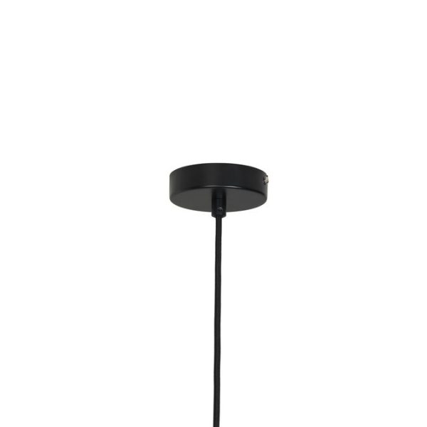 En rund sort loftsbeslag til en lysarmatur med et enkelt sort kabel, der strækker sig nedad, designet af TomorrowsDesign, isoleret mod en almindelig hvid baggrund.