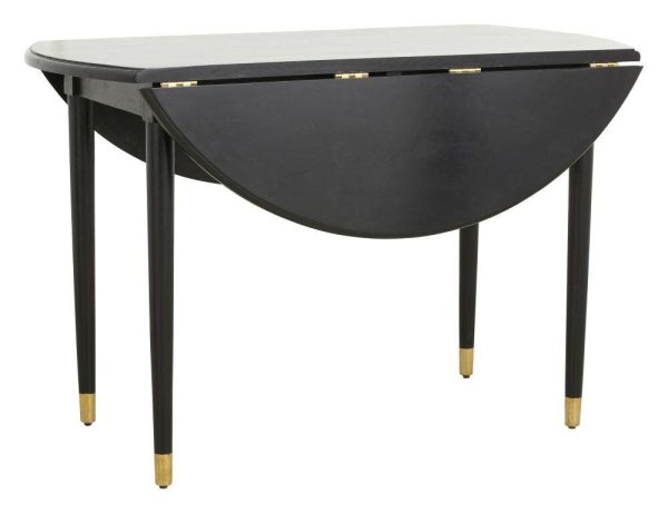 Et sort drop-leaf bord med guld accenter på fødderne, vist mod en hvid baggrund. Bordet er vist med det ene blad forlænget og det andet foldet ned. Dette stykke er en del af TomorrowsDesign-kollektionen.