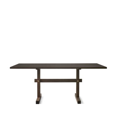 En rektangulær mørkebrun træ EBERHART - Gaspard Spisebord 180 med et minimalistisk design og robuste ben, isoleret på en hvid baggrund.
