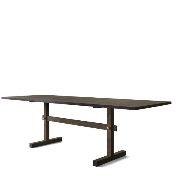 En moderne EBERHART - Gaspard Spisebord 240 med en top af mørkt træ og metalben, sat mod en almindelig hvid baggrund.