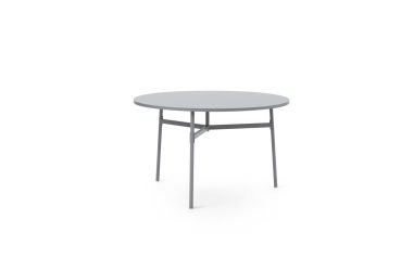Et enkelt NORMANN COPENHAGEN - Union Spisebord Ø120 med en glat grå overflade og en sort metalramme vist på hvid baggrund.
