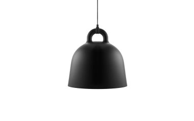 En slank sort NORMANN COPENHAGEN Bell Lampe Ø42 hænger fra et sort kabel mod en skarp hvid baggrund, med en glat, klokkeformet skærm.