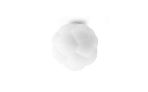 Et digitalt gengivet billede af en hvid, amorf NORMANN COPENHAGEN - Bubba Loftslampe Ø42 med en subtil, blød overflade, mod en helt hvid baggrund. formen er let sfærisk med en udefineret, blødt fokus tekstur.