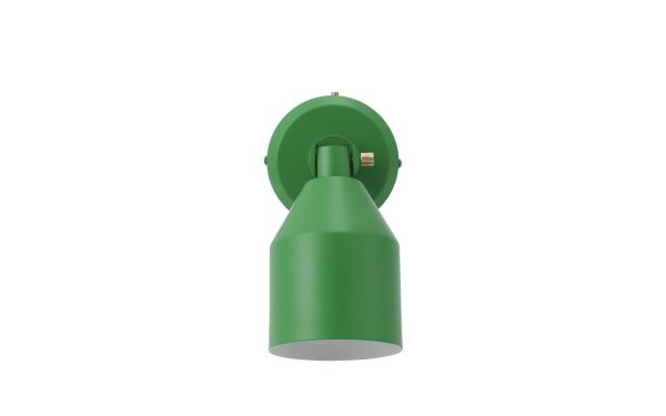En grøn bærbar mini-usb-blæser med et standard usb-stik, set fra siden mod en hvid baggrund. Klip Væglampe har et enkelt cylindrisk design med en afrundet top.