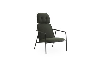 EN NORMANN COPENHAGEN - Pad Lænestol med en mørkegrøn pude og en sort metalramme, isoleret på en hvid baggrund.