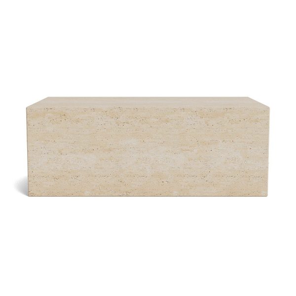 En rektangulær beige spånpladeblok isoleret på en hvid baggrund, der viser en tekstureret overflade med synlige komprimerede træspåner, ideel til moderne møblerdesign.