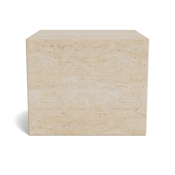 En enkel beige travertinterning vist på en hvid baggrund, som viser subtile naturstensteksturer og interiørdesign.