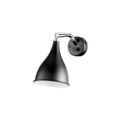 EN NORR11 - Le Six Væglampe med en slank, konisk skærm og en skinnende, justerbar arm fastgjort til en rund base. Lampen er designet til rettet belysning og har et minimalistisk udseende.