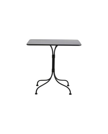 En moderne sort NORDAL - Viola Havebord med en rektangulær top og en udsmykket metalbund, isoleret på en hvid baggrund.