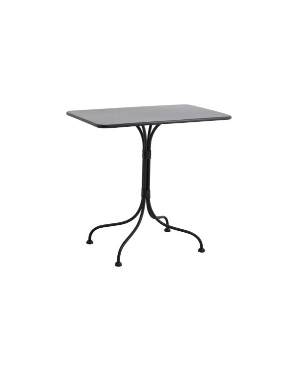 En firkantet sort NORDAL - Viola Havebord med en slank top og udsmykkede metalben, isoleret på en hvid baggrund.