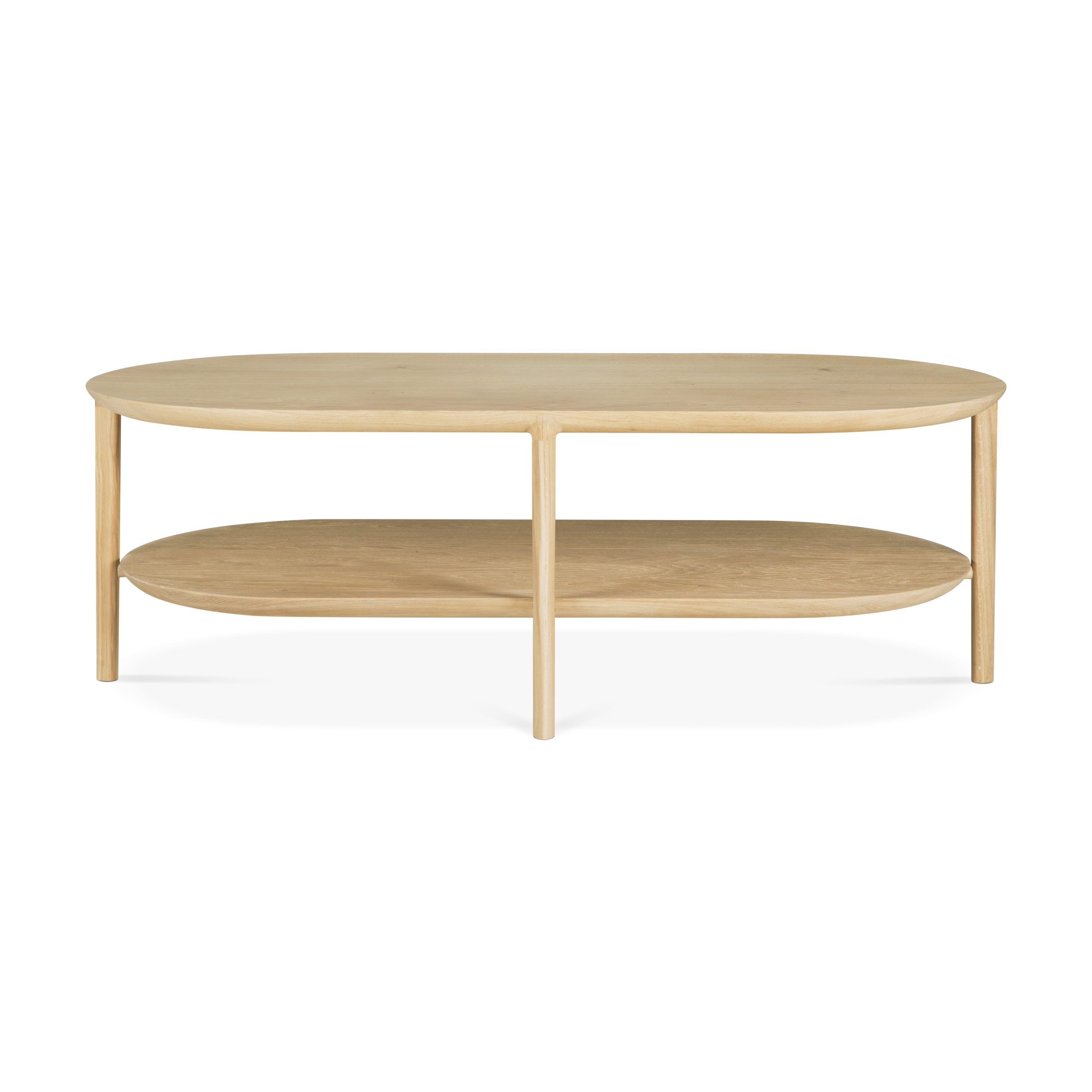 Et Bok sofabord - eg - aflangt - 1 hylde har en nederste hylde til ekstra opbevaring. Bordet har et minimalistisk design med glatte kanter og en naturlig finish.